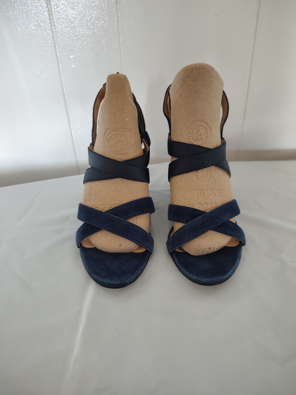MARVIN K. Made in Italy Navy Blue Suede Strappy Wedge Sandals Size 5.5.